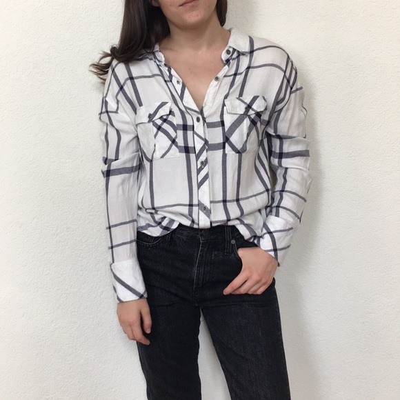 Rails x Free People 'Draped In Plaid' white and navy flannel Button Up Shirt - Picture 2 of 4